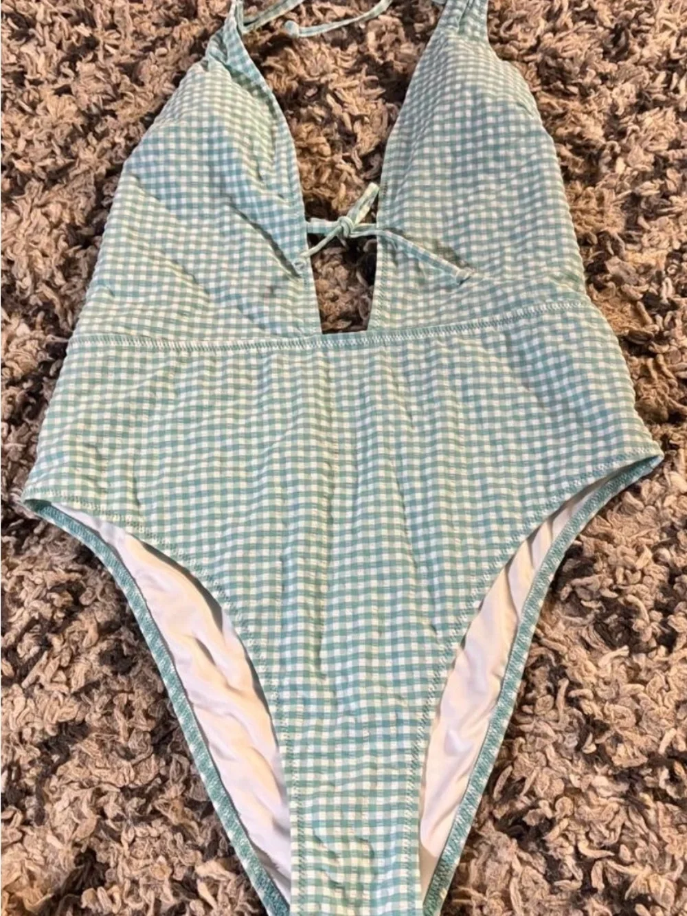Victoria's Secret Mint Gingham Halter One-Piece Swimsuit size medium